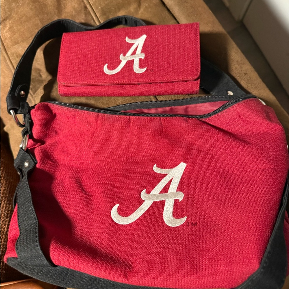 Alabama Crimson Red Canvas Shoulder Bag with Matching Wallet